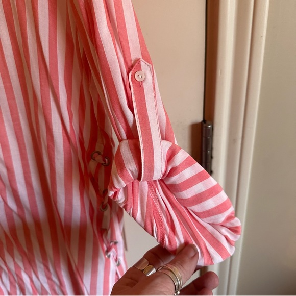 a.n.a beautiful salmon pink and white striped shirt - Picture 4 of 6